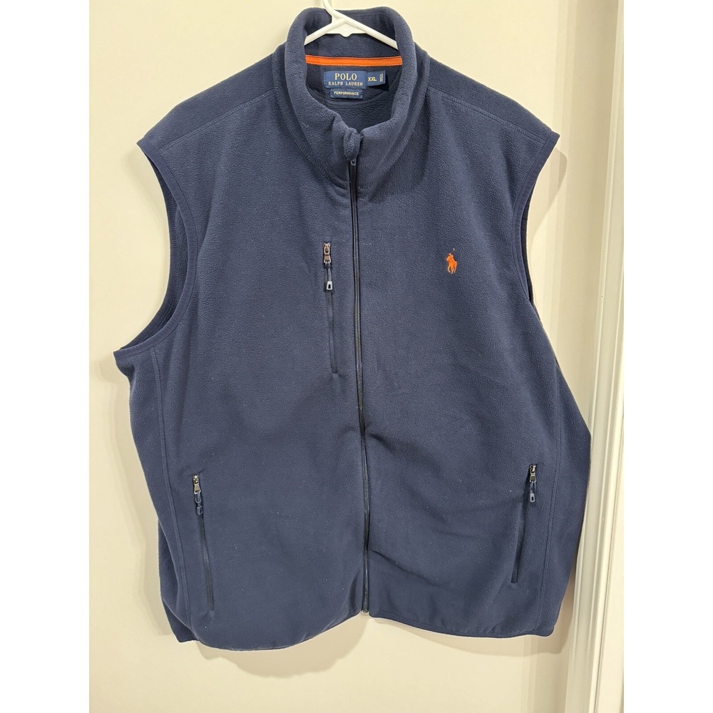Polo Ralph Lauren Performance Fleece Vest Mens XXL Navy Orange‎ Pony Pockets